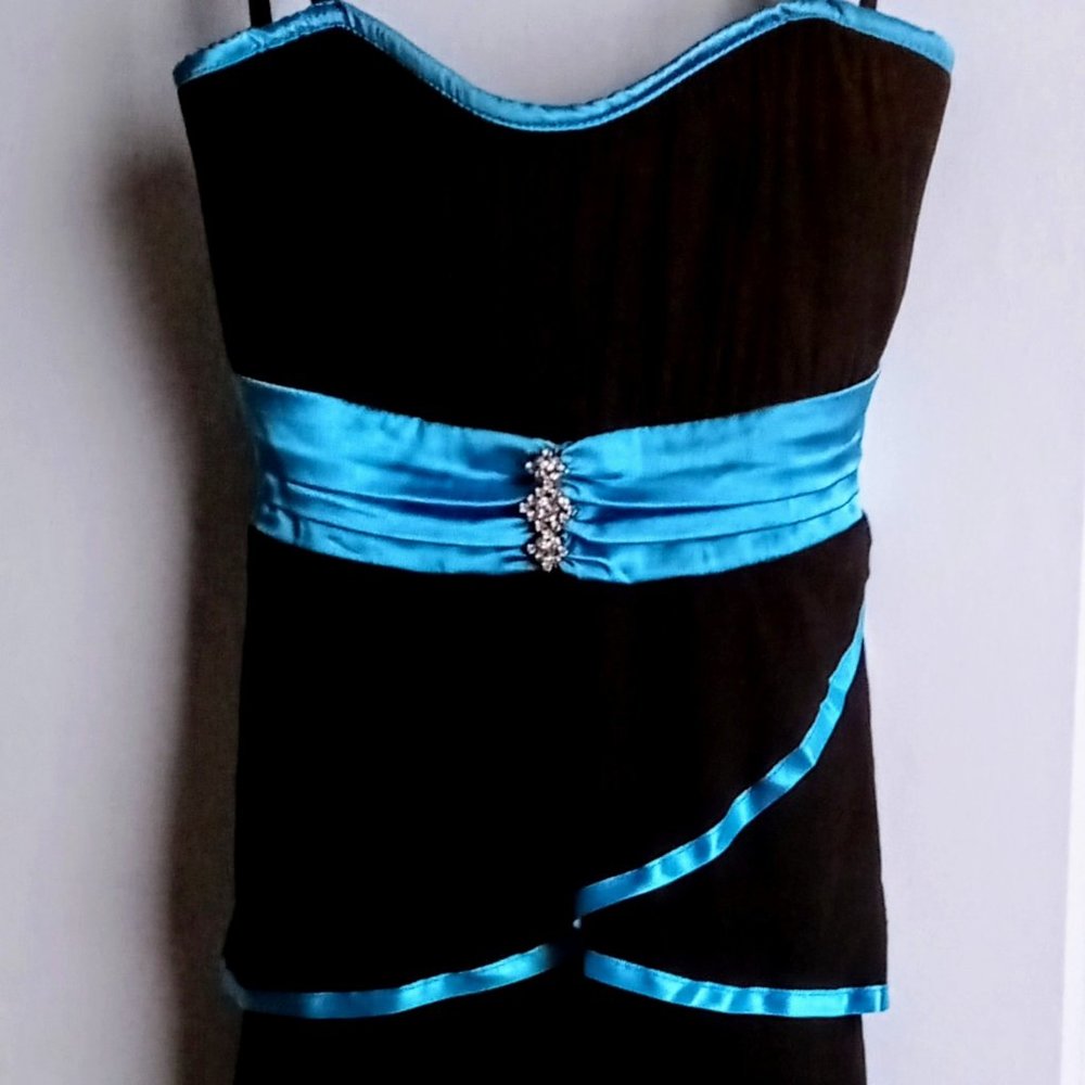 Elegant Black & Turquoise Dress (short) with Ruffles Formal / Prom